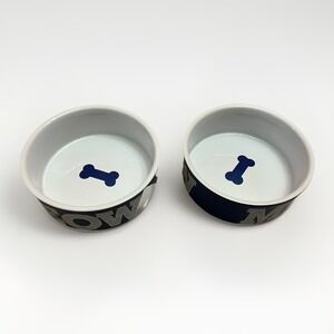 Petroglyph Designs Stoneware Pet Bowls Set of 2 Blue Dog Cat Food Water Dishes